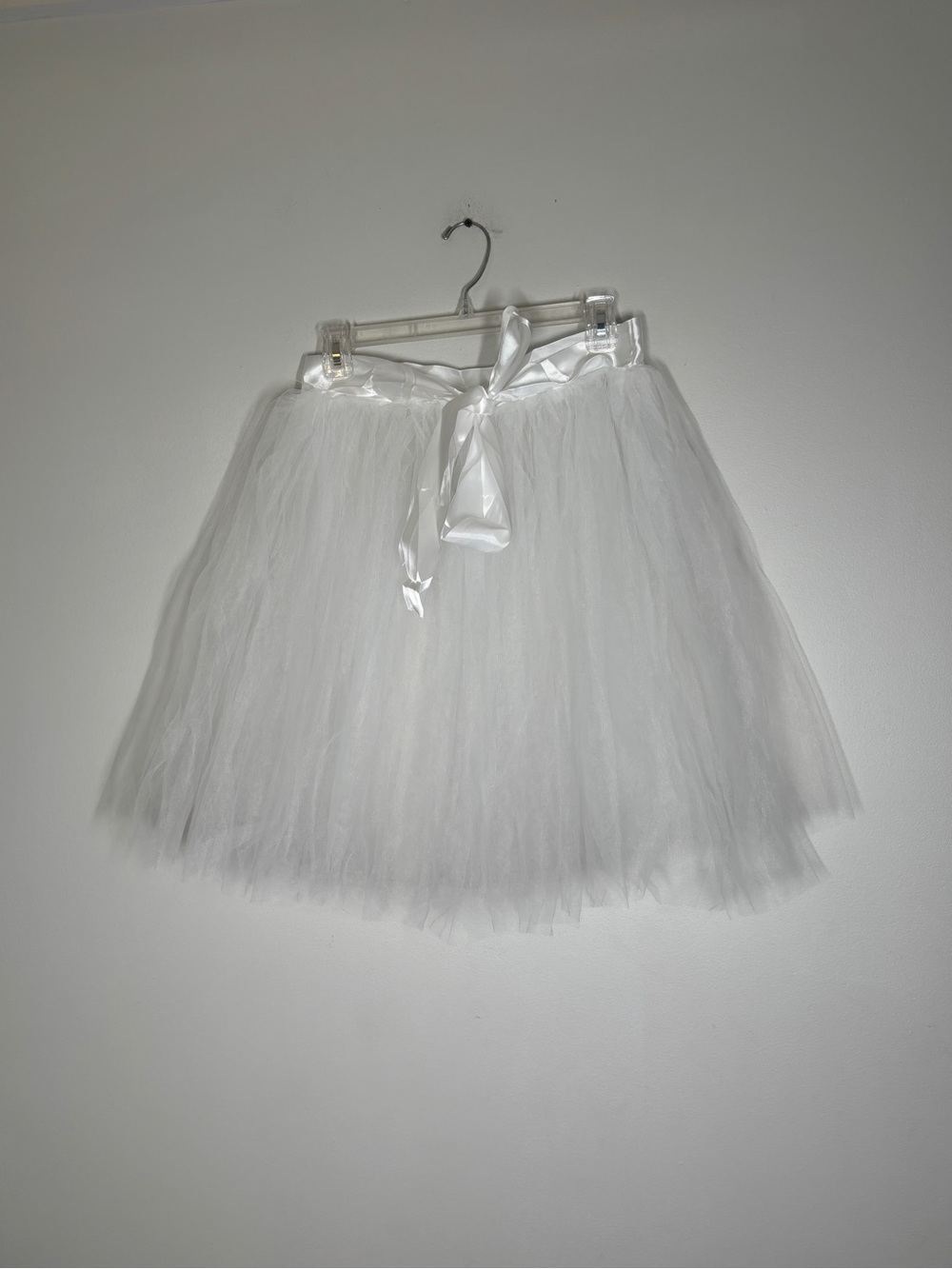 Classic White Tulle Skater Skirt with Satin Waist Tie